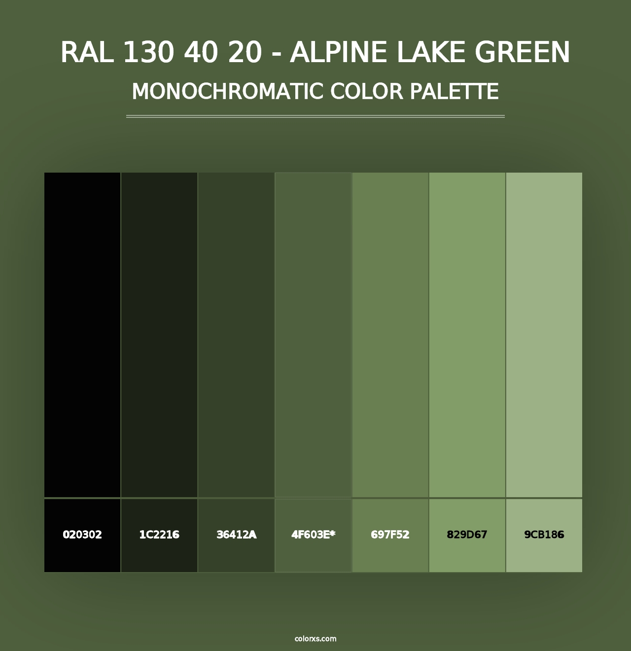 RAL 130 40 20 - Alpine Lake Green - Monochromatic Color Palette