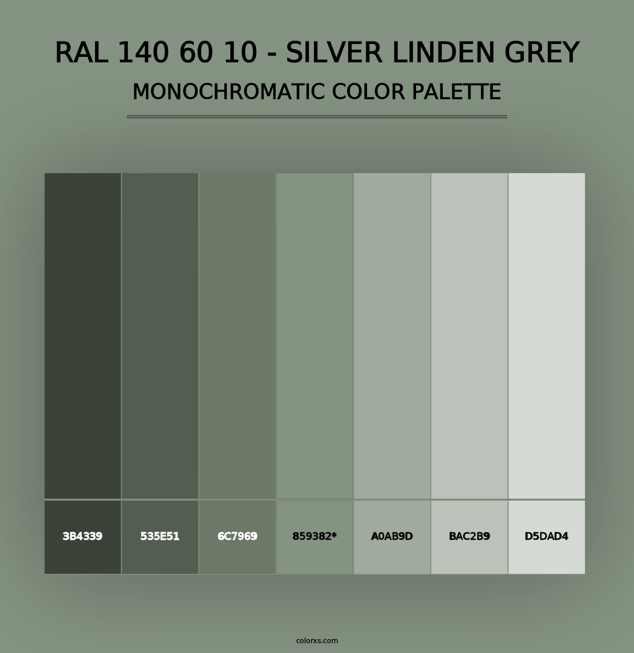 RAL 140 60 10 - Silver Linden Grey - Monochromatic Color Palette