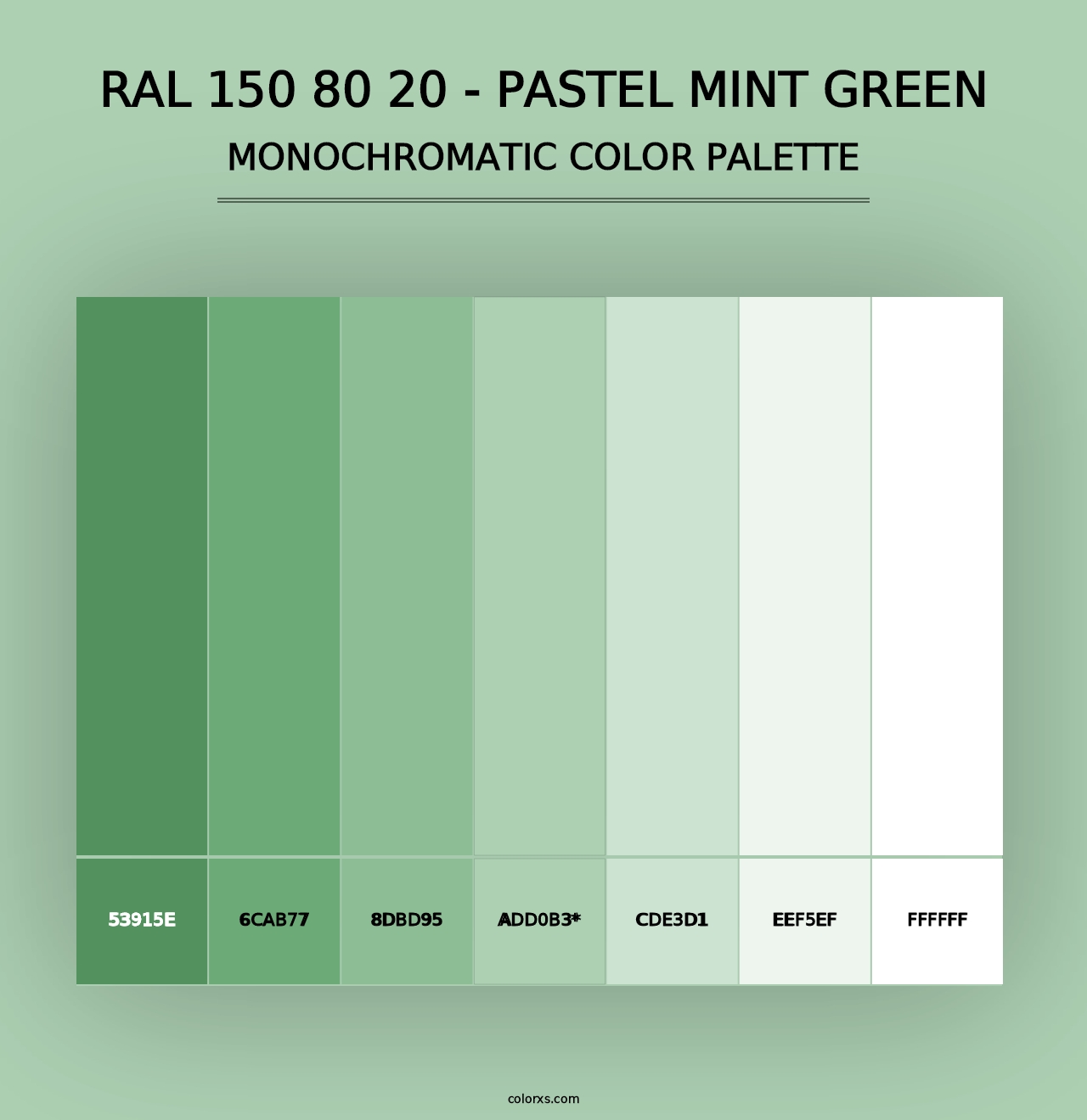 RAL 150 80 20 - Pastel Mint Green - Monochromatic Color Palette