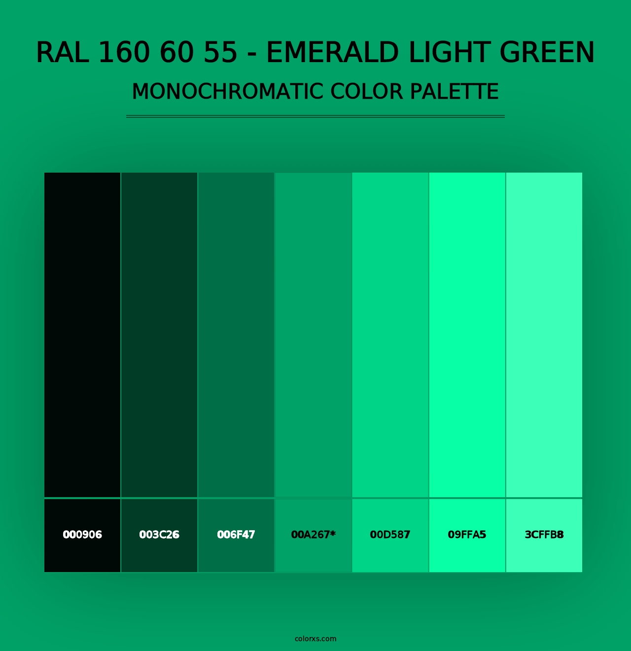 RAL 160 60 55 - Emerald Light Green - Monochromatic Color Palette