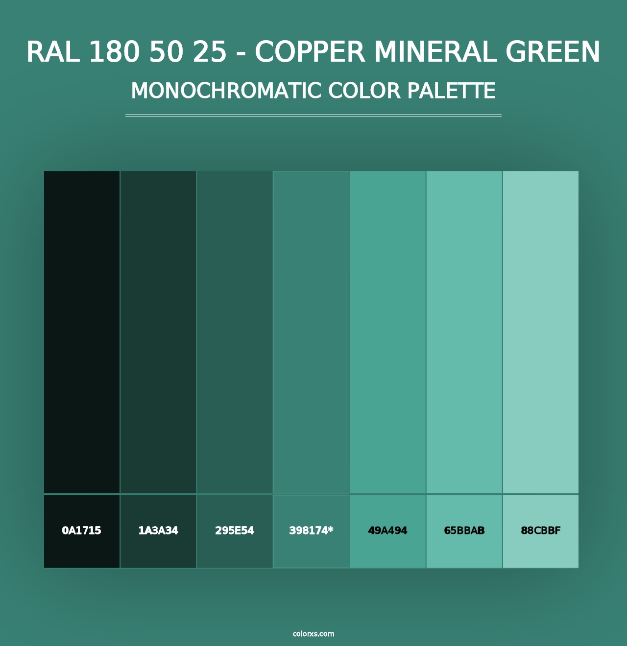 RAL 180 50 25 - Copper Mineral Green - Monochromatic Color Palette