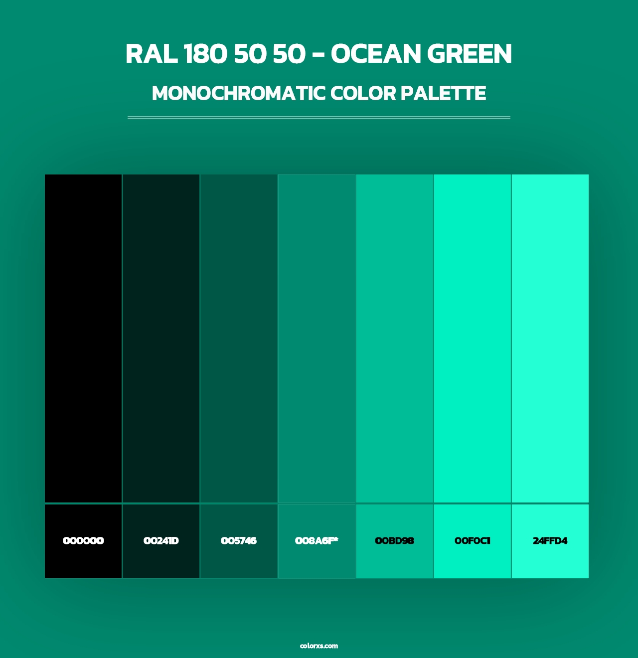 RAL 180 50 50 - Ocean Green - Monochromatic Color Palette