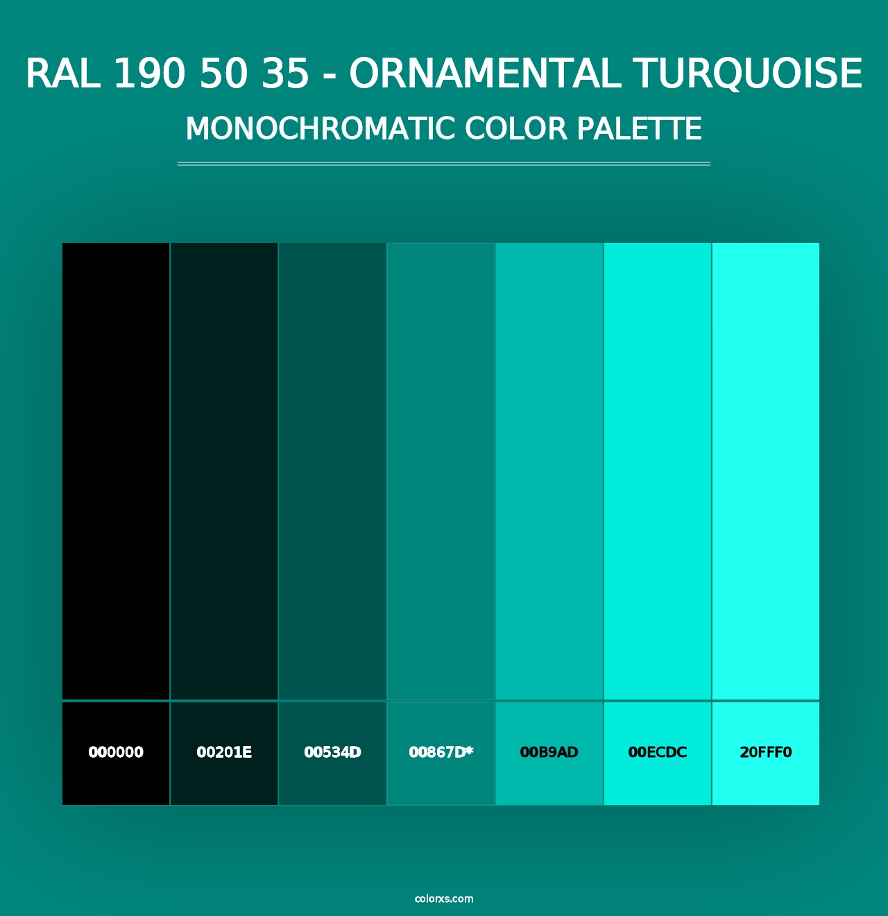 RAL 190 50 35 - Ornamental Turquoise - Monochromatic Color Palette