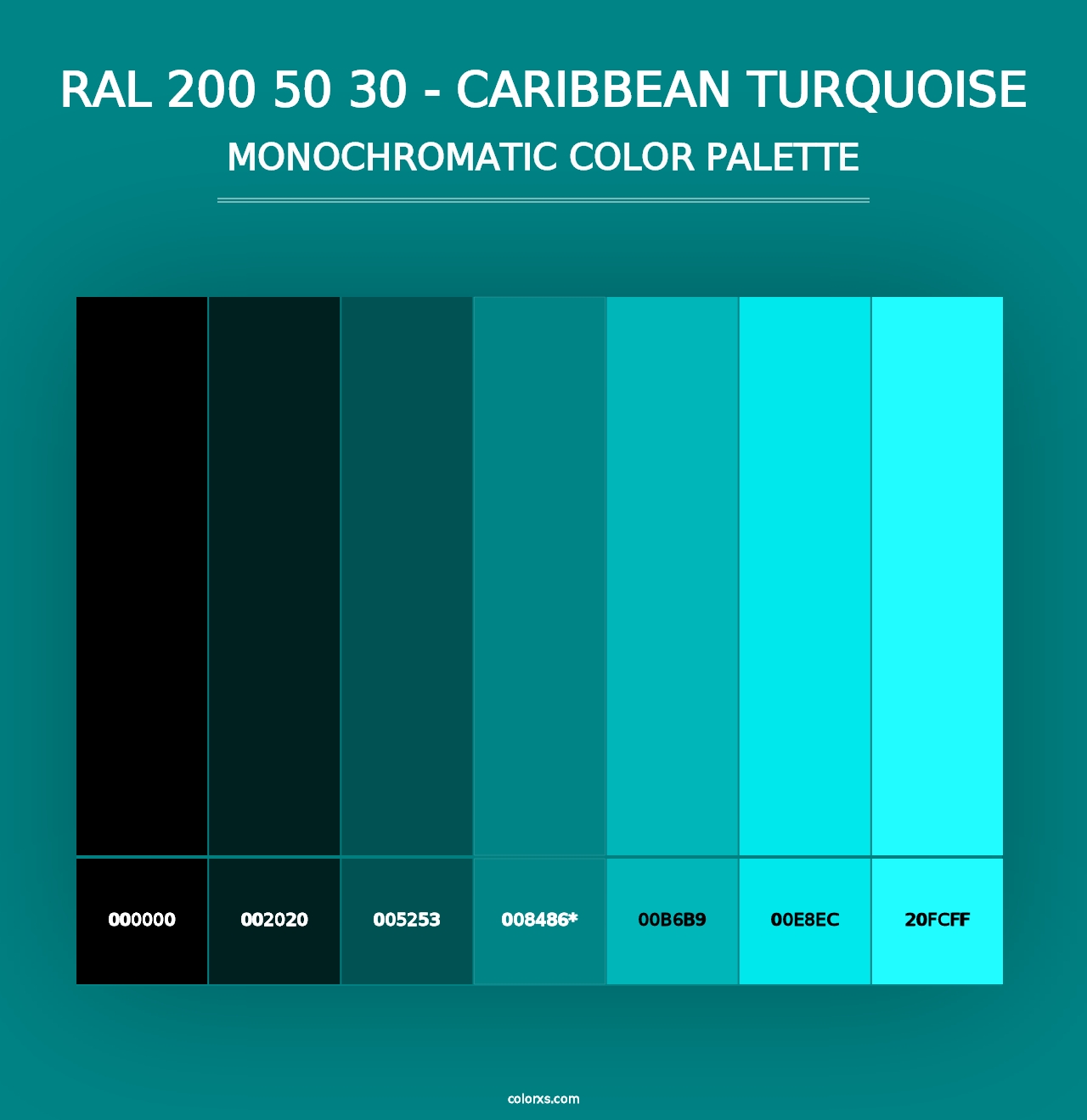 RAL 200 50 30 - Caribbean Turquoise - Monochromatic Color Palette