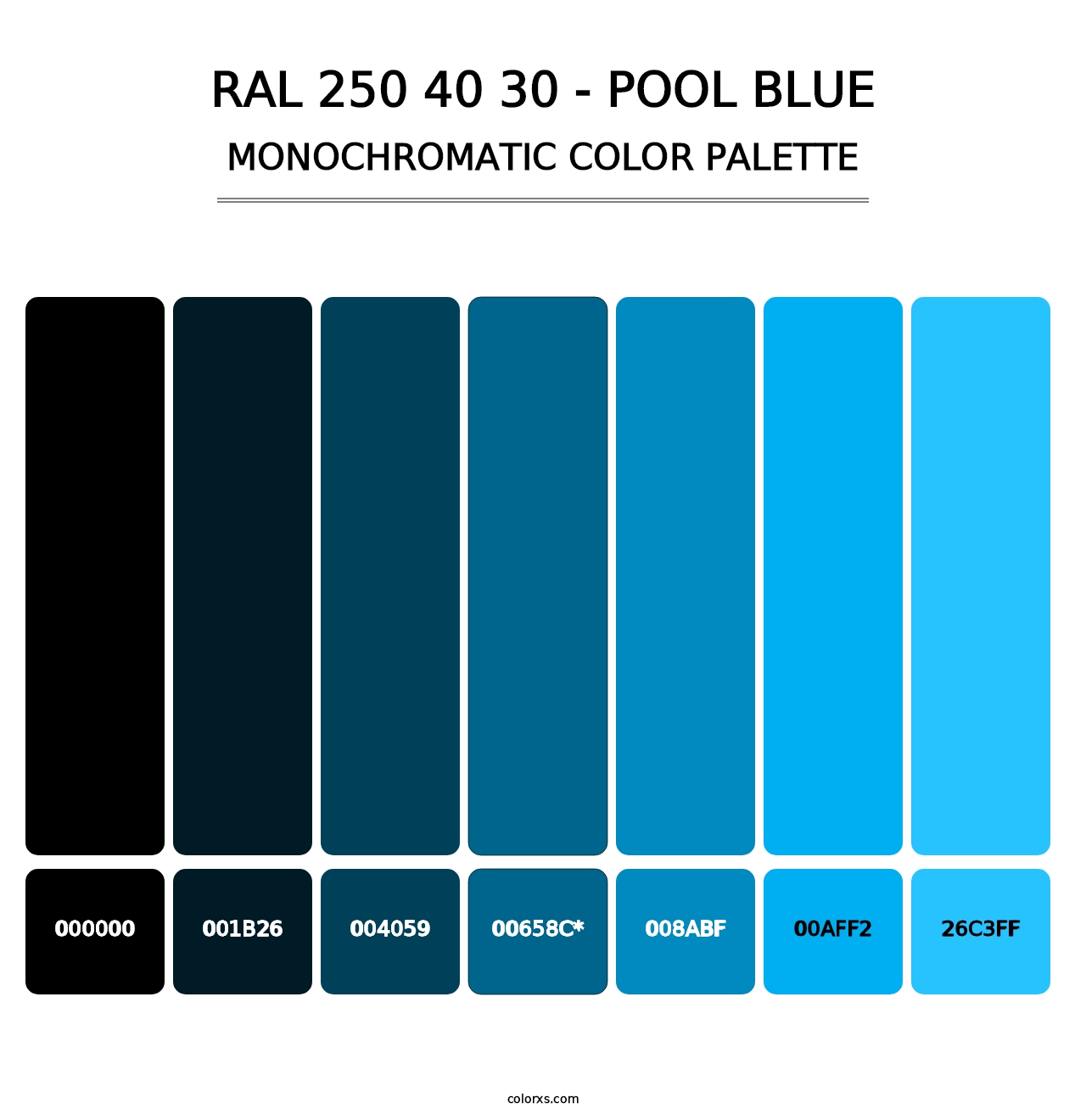 RAL 250 40 30 - Pool Blue - Monochromatic Color Palette