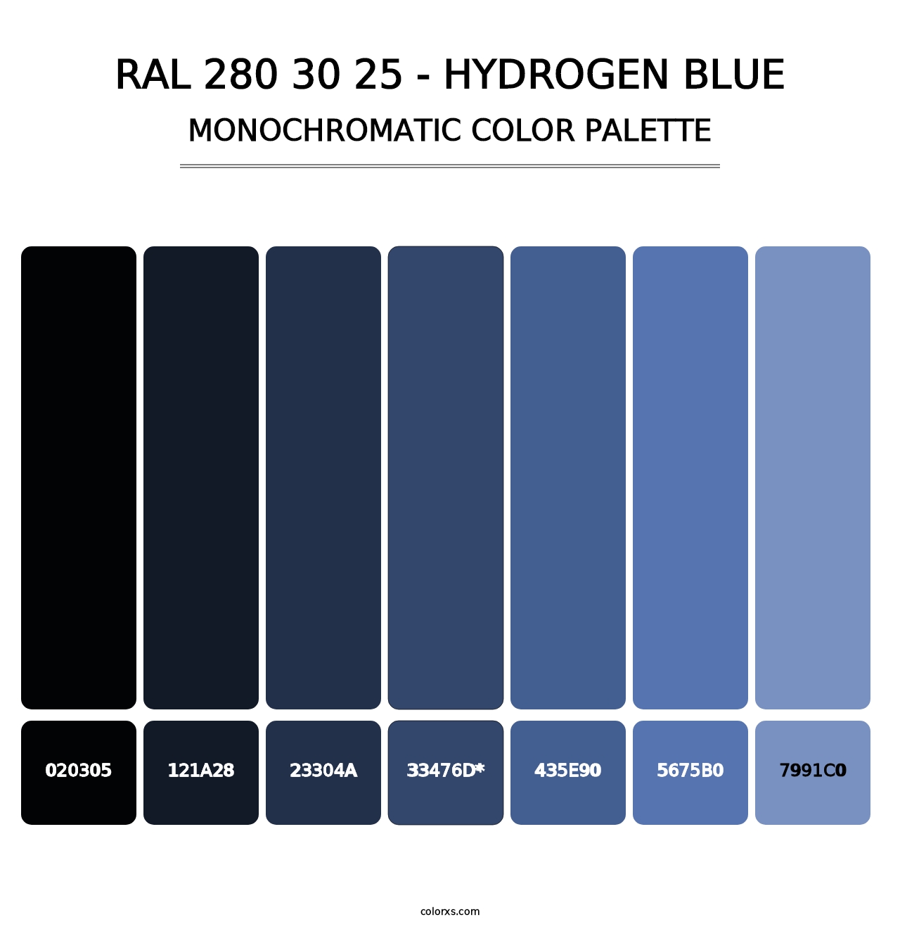 RAL 280 30 25 - Hydrogen Blue - Monochromatic Color Palette