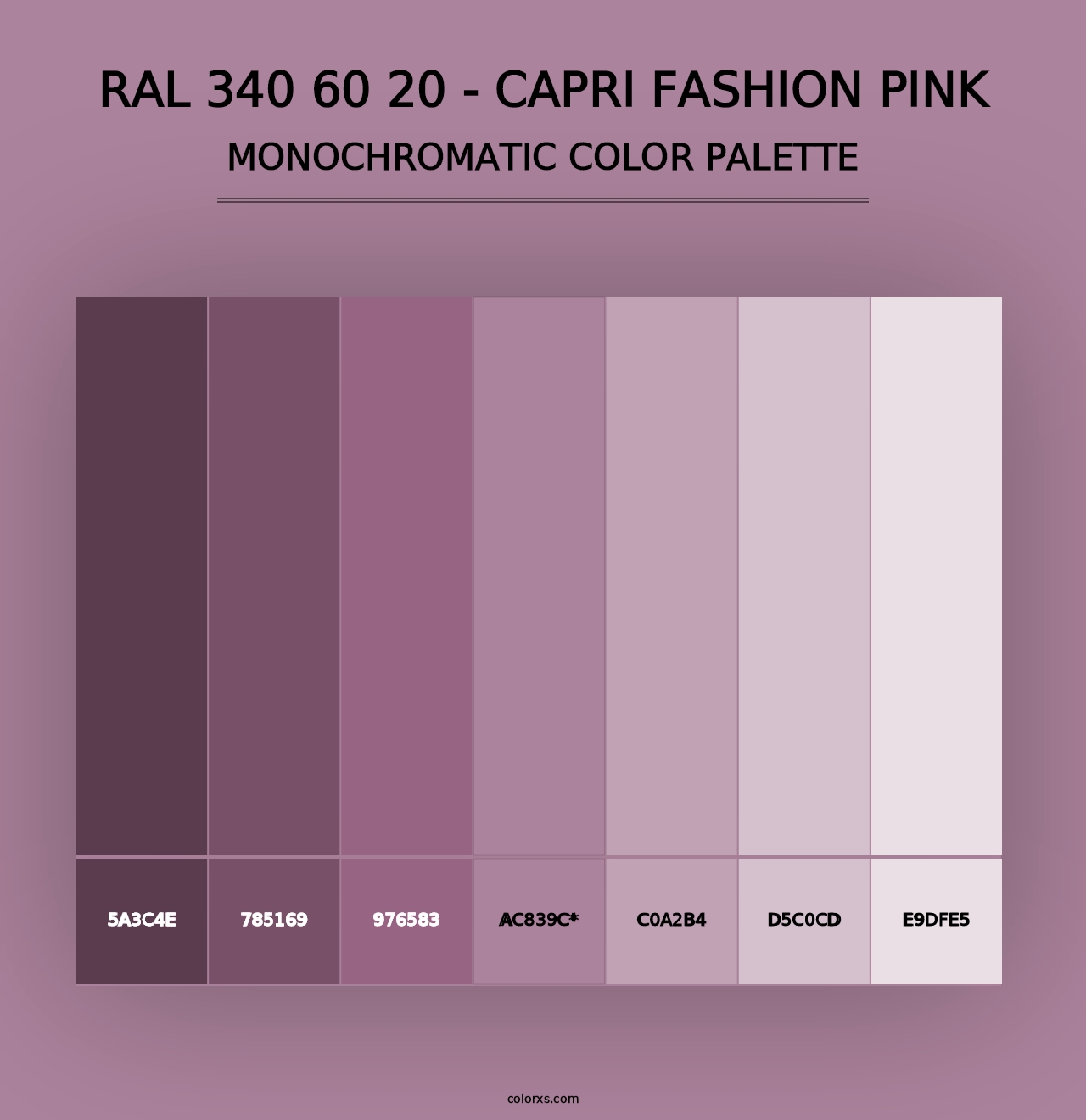 RAL 340 60 20 - Capri Fashion Pink - Monochromatic Color Palette