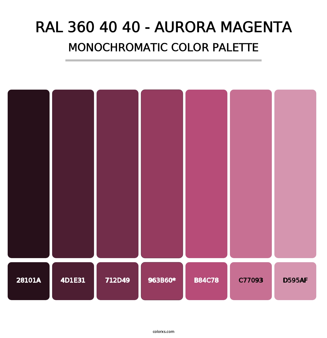 RAL 360 40 40 - Aurora Magenta - Monochromatic Color Palette