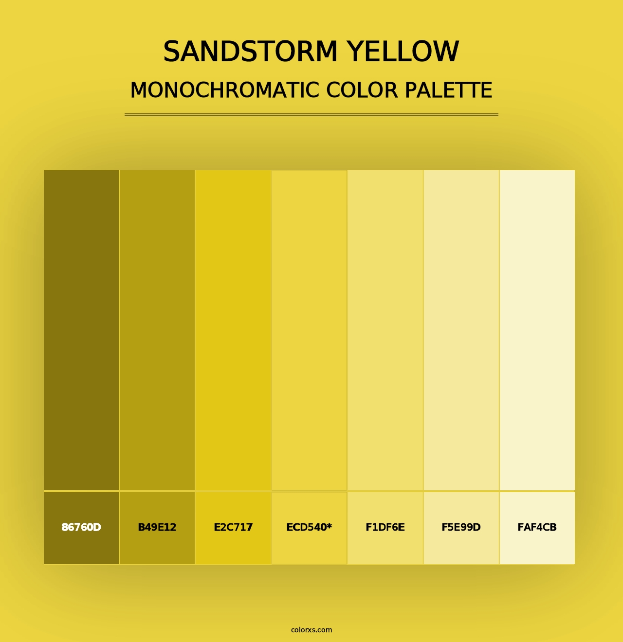 Sandstorm Yellow - Monochromatic Color Palette