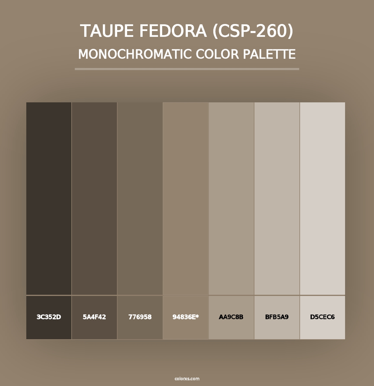 Taupe Fedora (CSP-260) - Monochromatic Color Palette