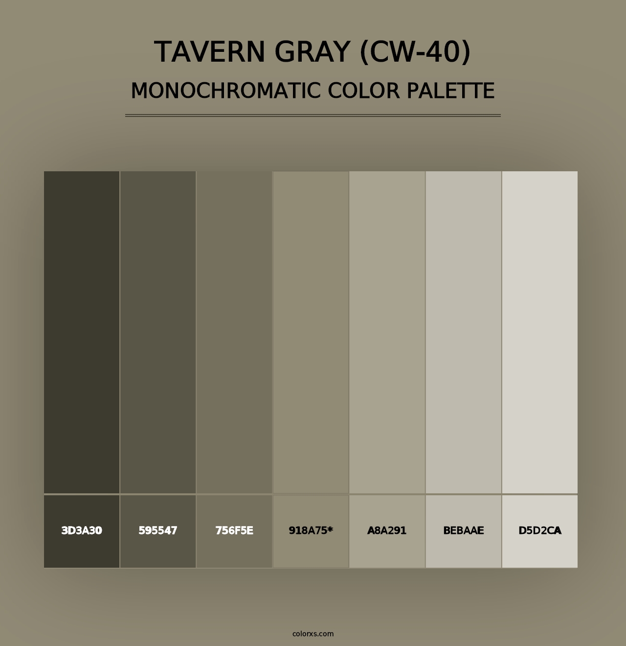 Tavern Gray (CW-40) - Monochromatic Color Palette