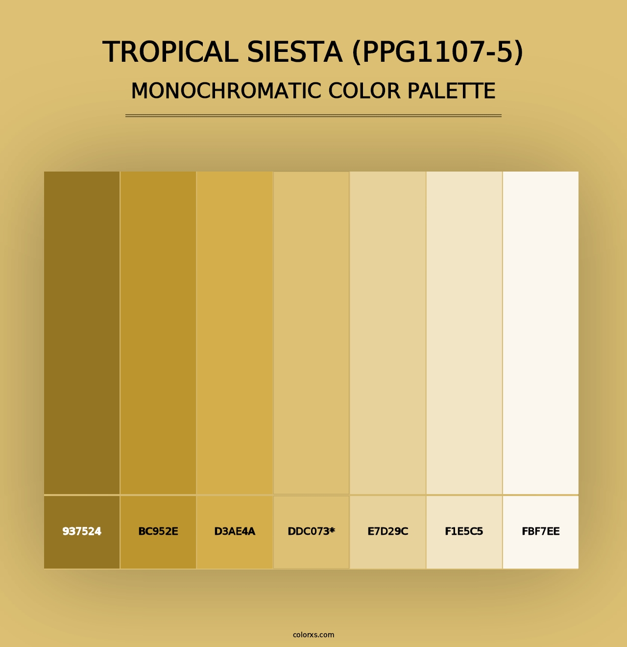 Tropical Siesta (PPG1107-5) - Monochromatic Color Palette