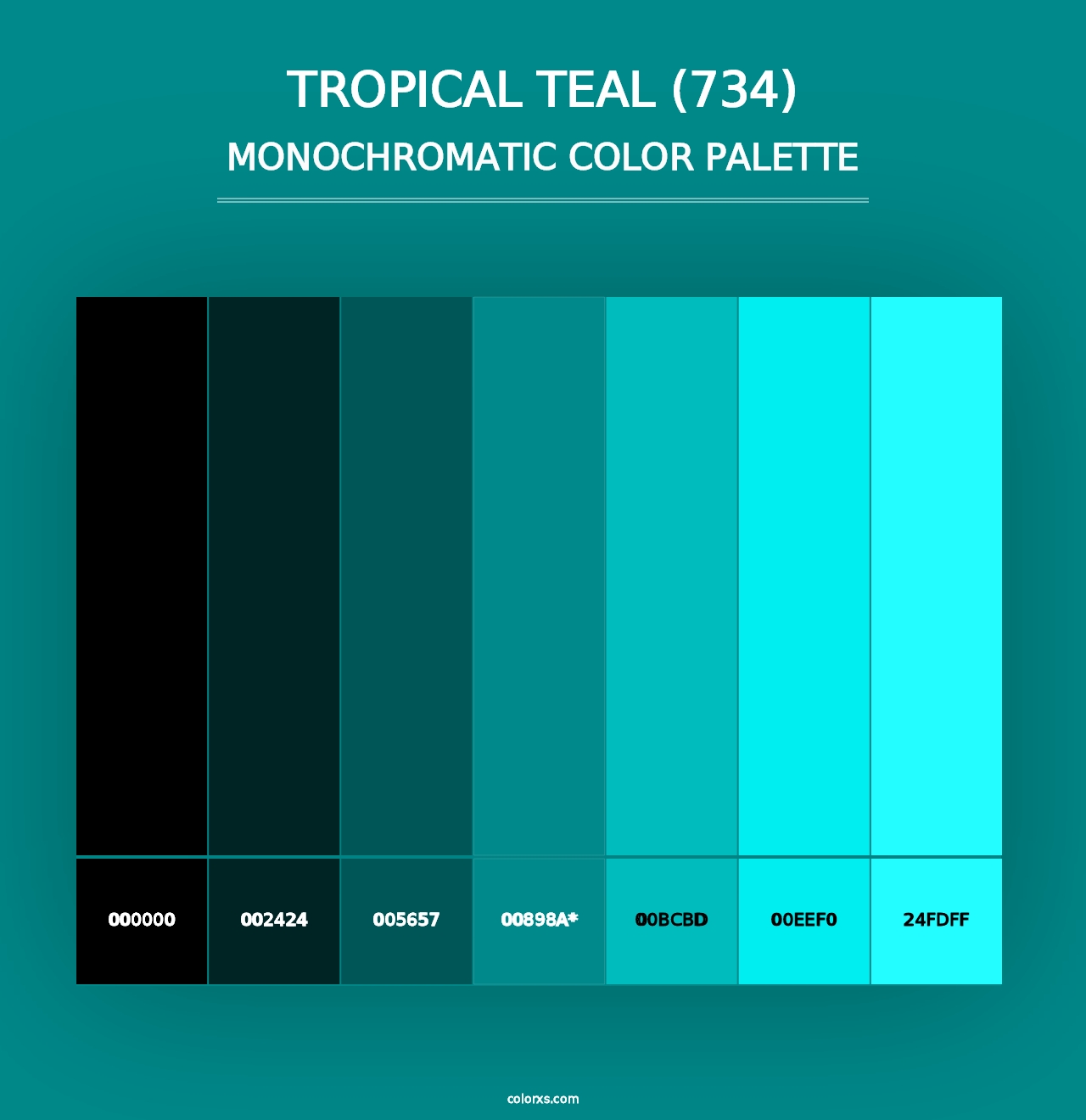 Tropical Teal (734) - Monochromatic Color Palette