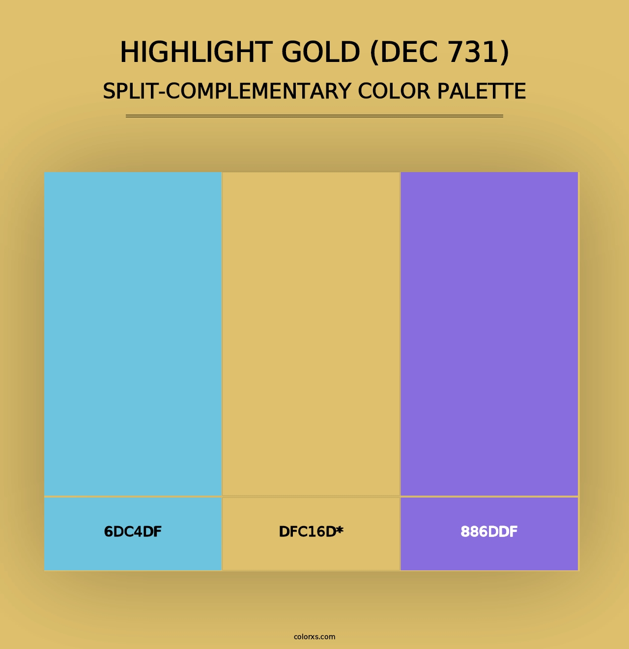 Highlight Gold (DEC 731) - Split-Complementary Color Palette