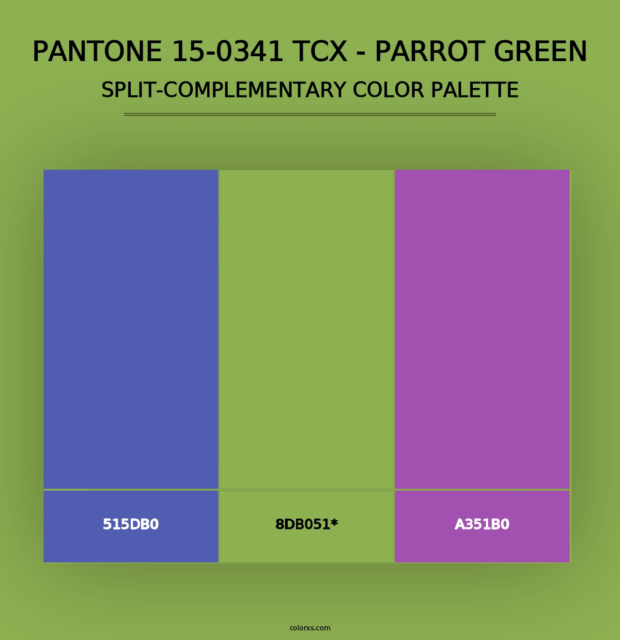 PANTONE 15-0341 TCX - Parrot Green - Split-Complementary Color Palette