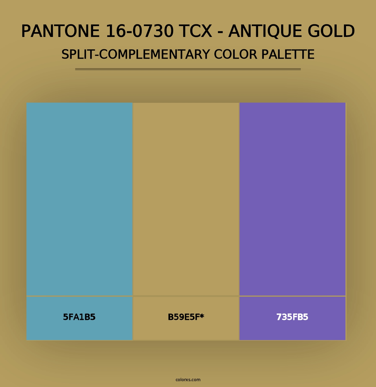 PANTONE 16-0730 TCX - Antique Gold - Split-Complementary Color Palette