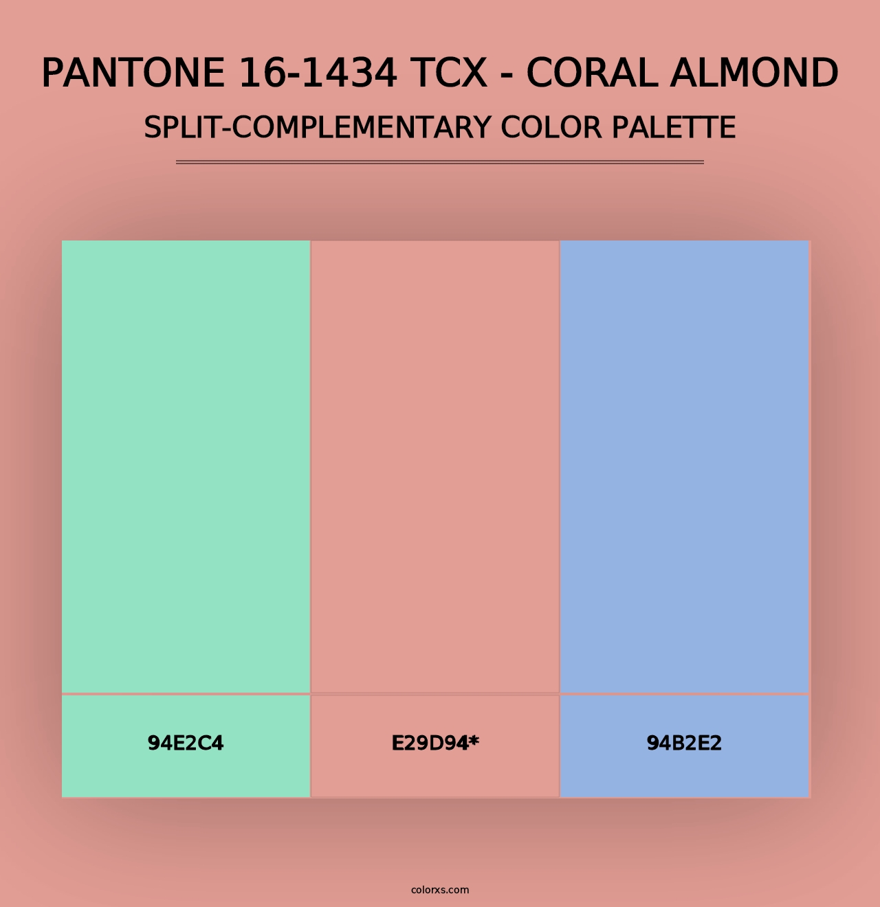 PANTONE 16-1434 TCX - Coral Almond - Split-Complementary Color Palette