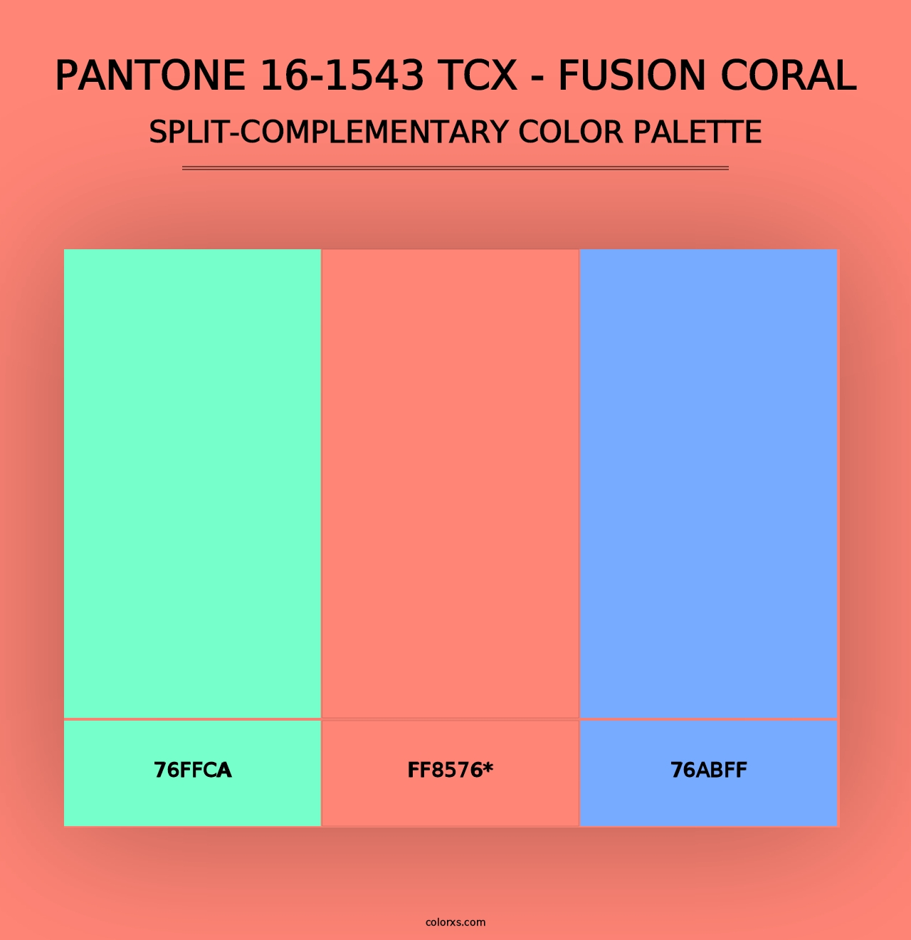 PANTONE 16-1543 TCX - Fusion Coral - Split-Complementary Color Palette