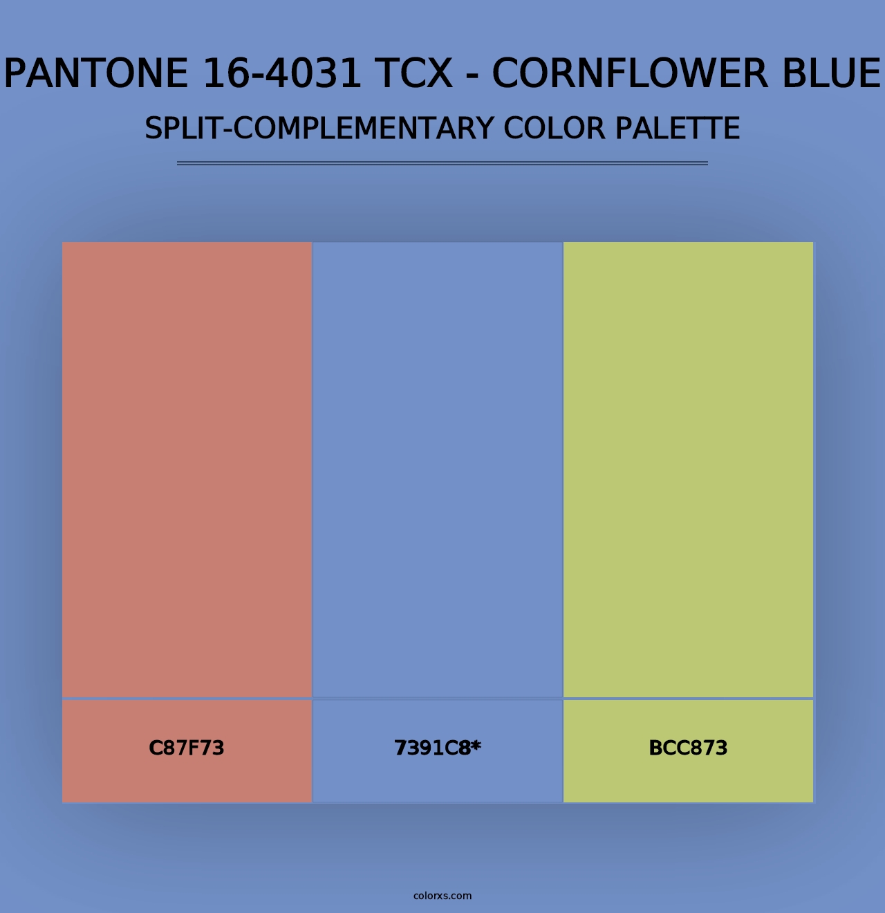 PANTONE 16-4031 TCX - Cornflower Blue - Split-Complementary Color Palette