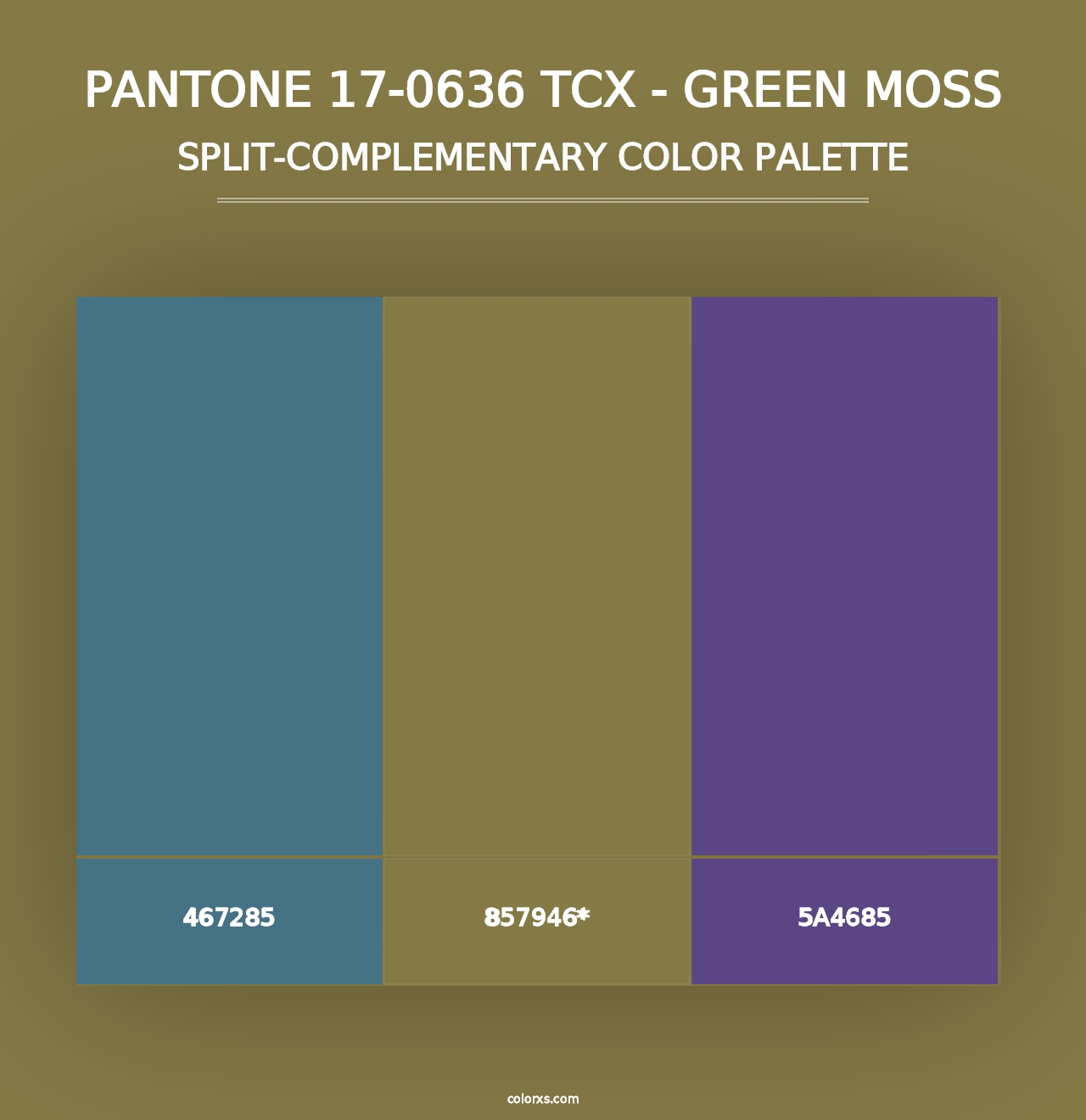 PANTONE 17-0636 TCX - Green Moss - Split-Complementary Color Palette