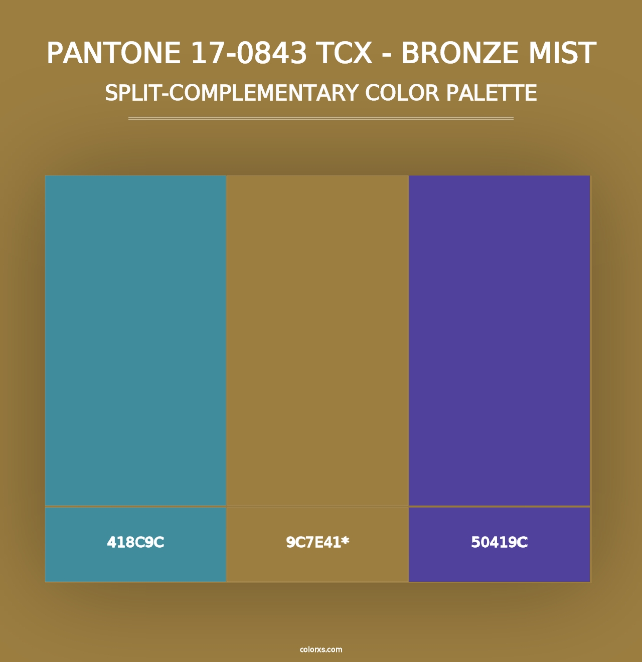 PANTONE 17-0843 TCX - Bronze Mist - Split-Complementary Color Palette