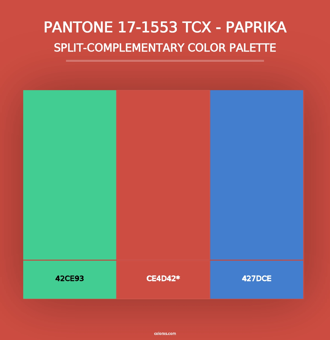 PANTONE 17-1553 TCX - Paprika - Split-Complementary Color Palette