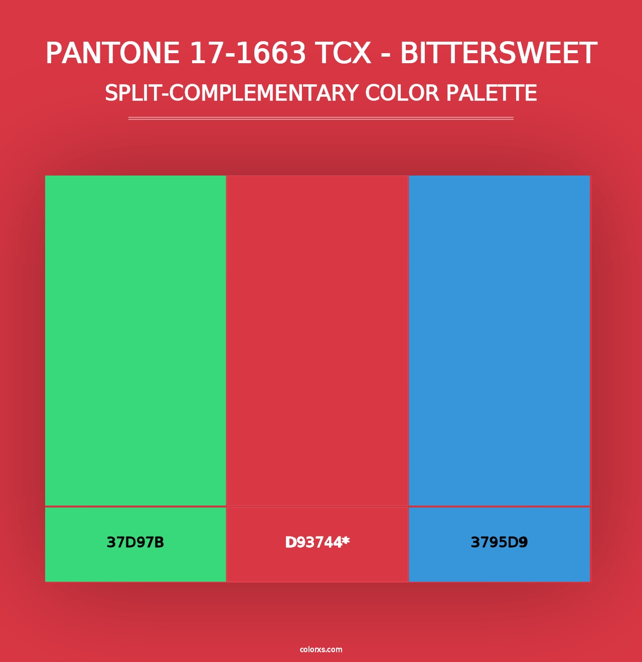 PANTONE 17-1663 TCX - Bittersweet - Split-Complementary Color Palette