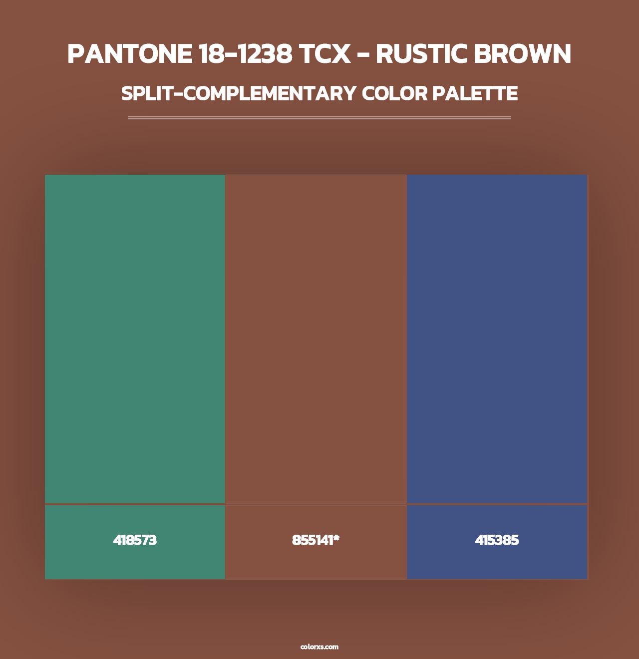 PANTONE 18-1238 TCX - Rustic Brown - Split-Complementary Color Palette