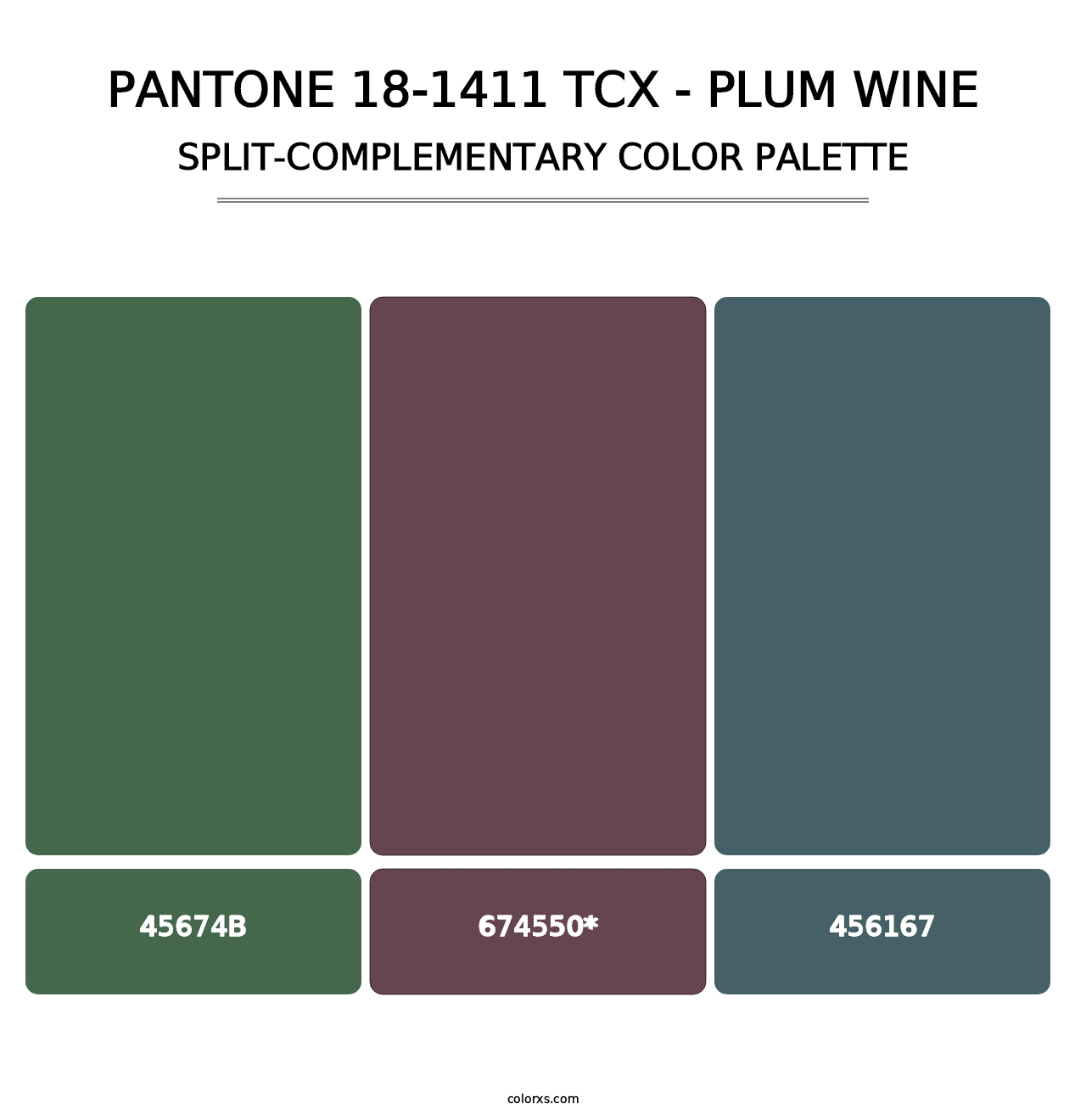 PANTONE 18-1411 TCX - Plum Wine - Split-Complementary Color Palette