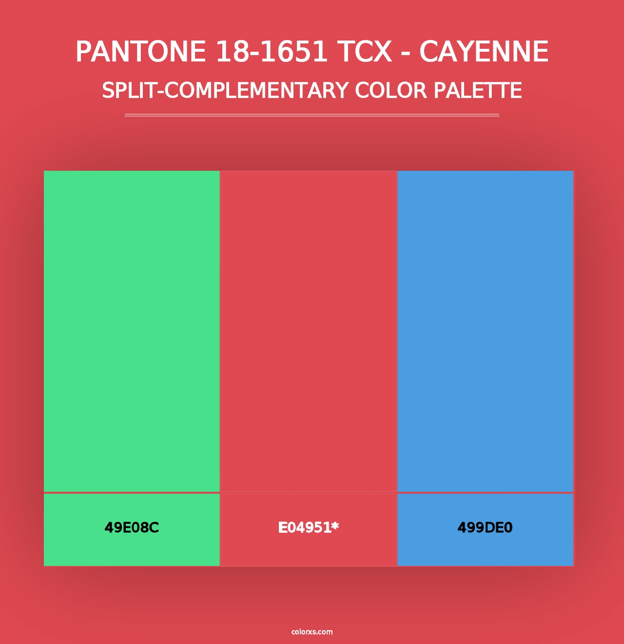 PANTONE 18-1651 TCX - Cayenne - Split-Complementary Color Palette