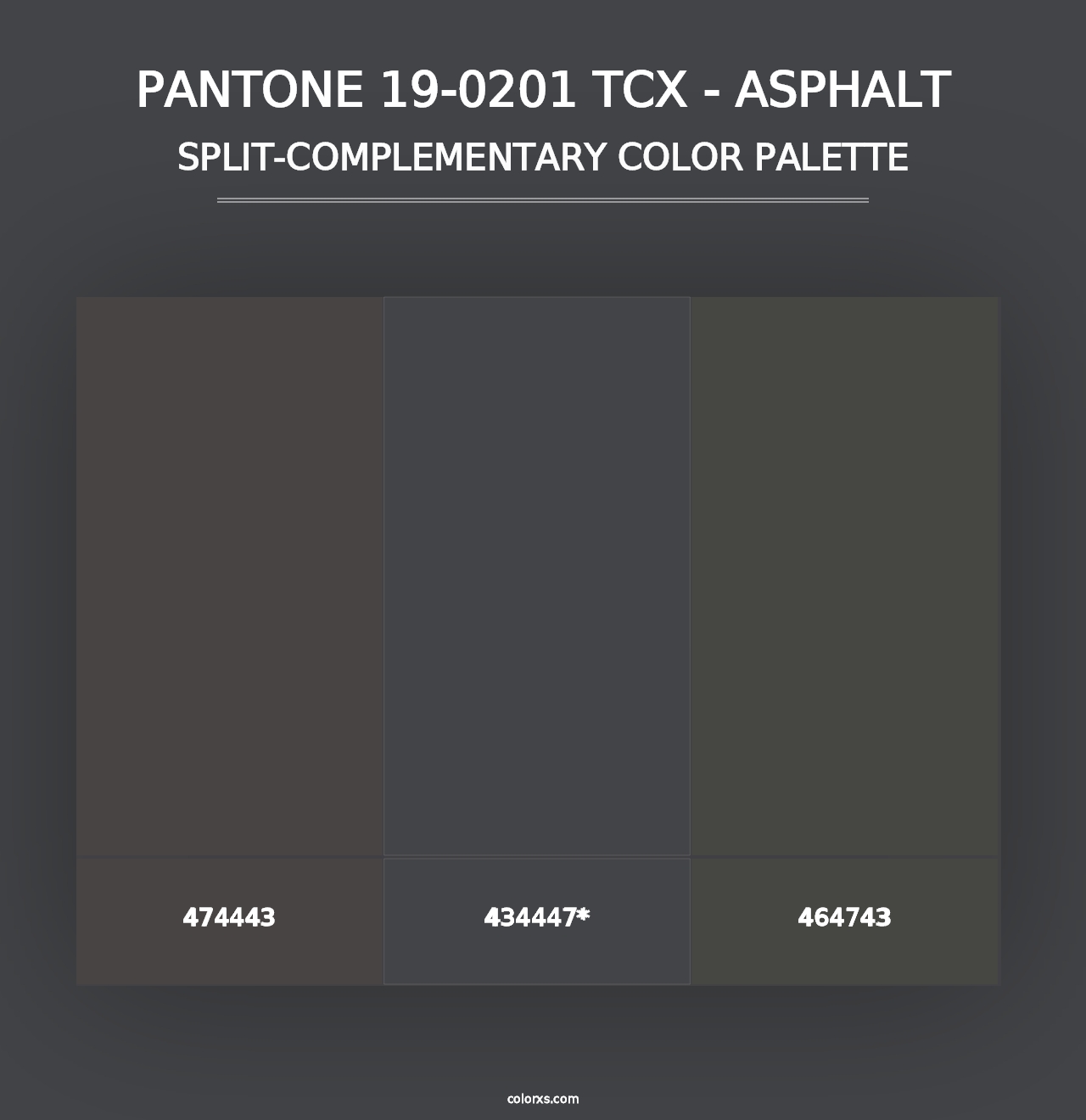 PANTONE 19-0201 TCX - Asphalt - Split-Complementary Color Palette