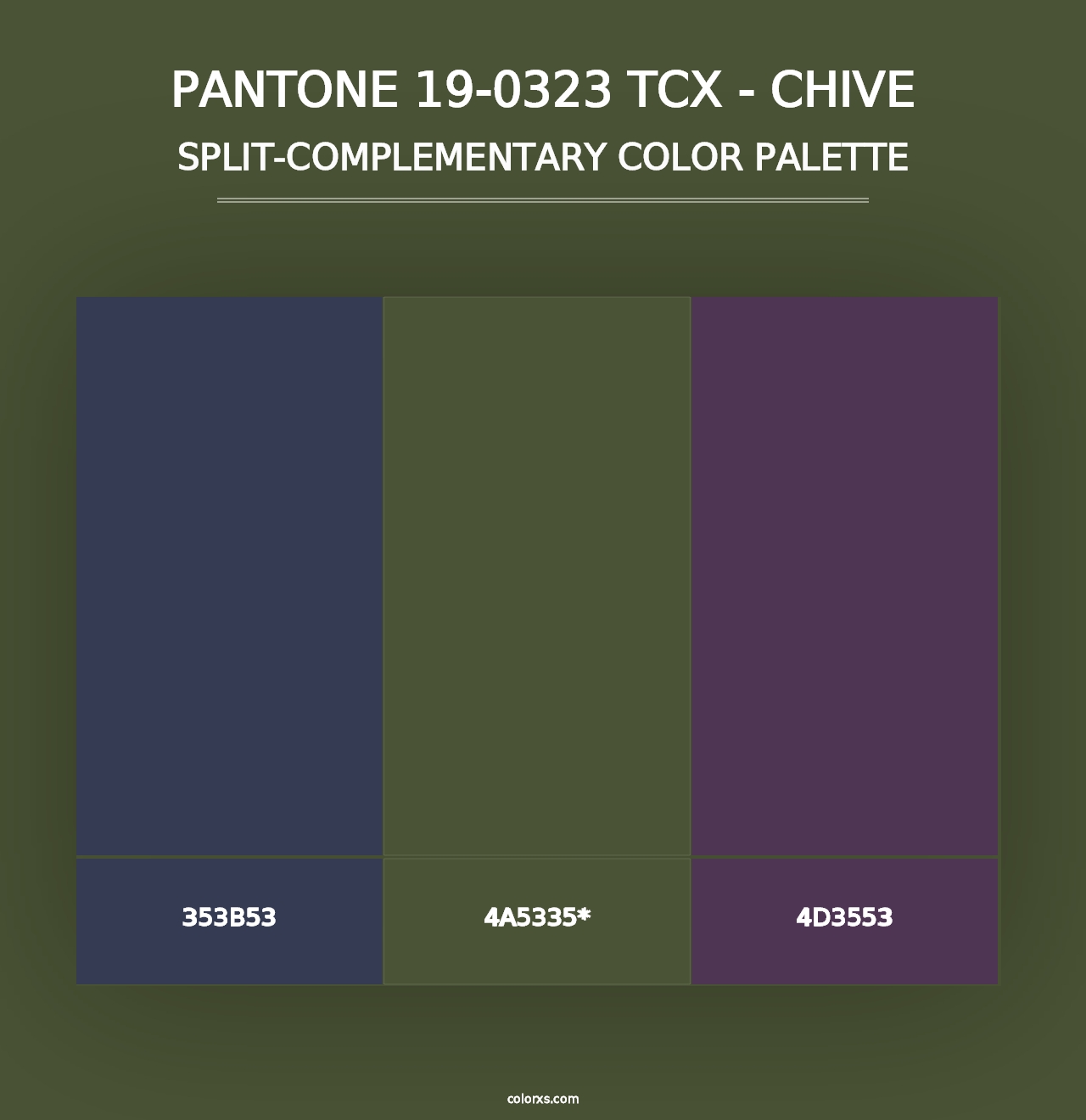 PANTONE 19-0323 TCX - Chive - Split-Complementary Color Palette