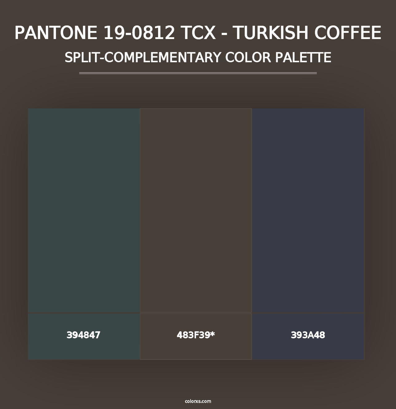 PANTONE 19-0812 TCX - Turkish Coffee - Split-Complementary Color Palette