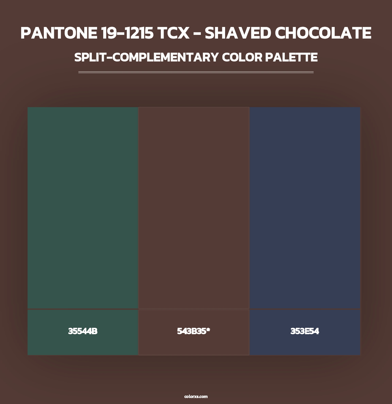 PANTONE 19-1215 TCX - Shaved Chocolate - Split-Complementary Color Palette