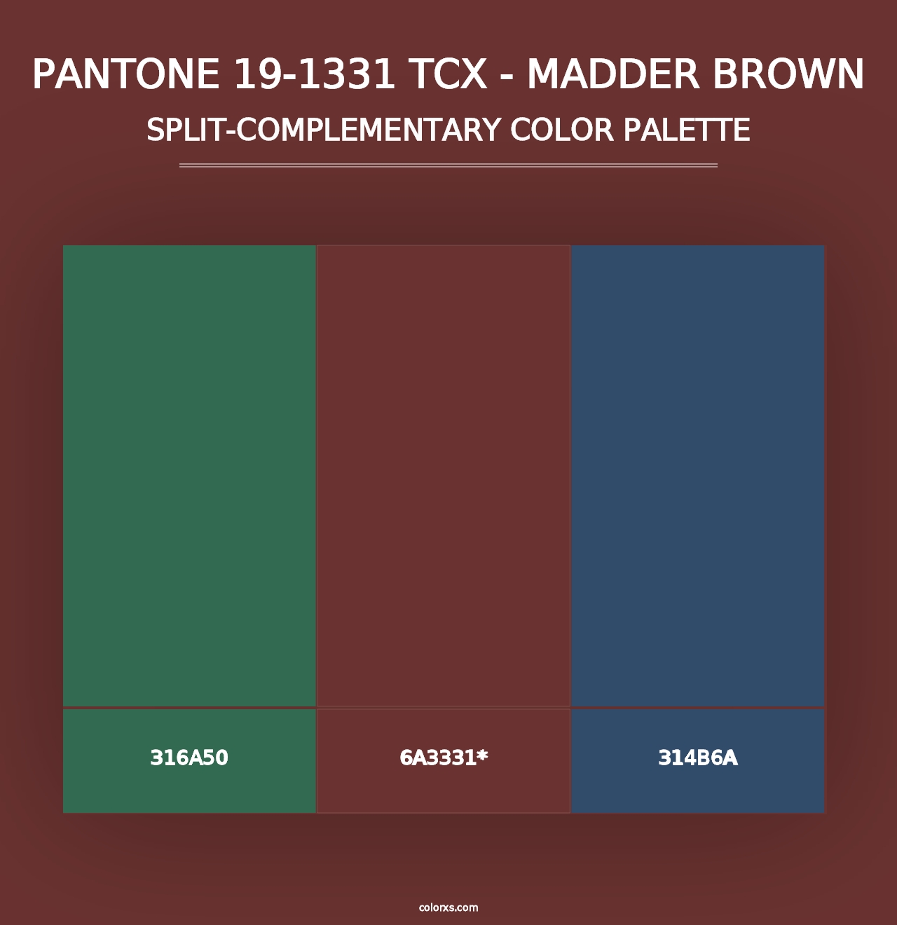 PANTONE 19-1331 TCX - Madder Brown - Split-Complementary Color Palette