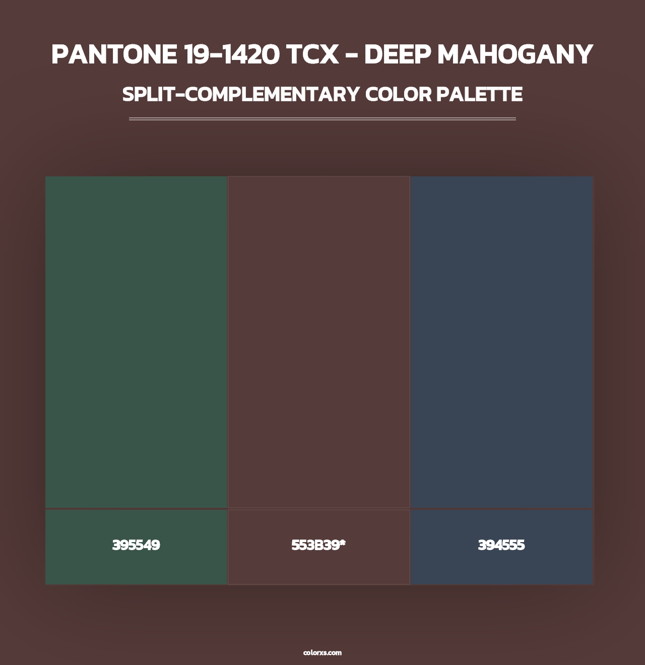 PANTONE 19-1420 TCX - Deep Mahogany - Split-Complementary Color Palette