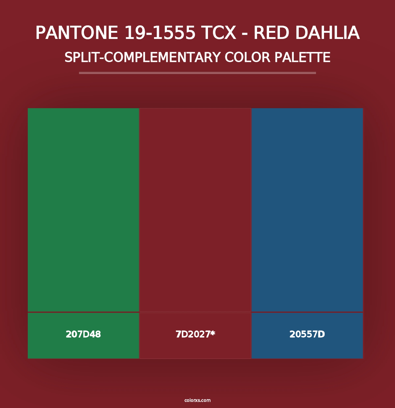 PANTONE 19-1555 TCX - Red Dahlia - Split-Complementary Color Palette