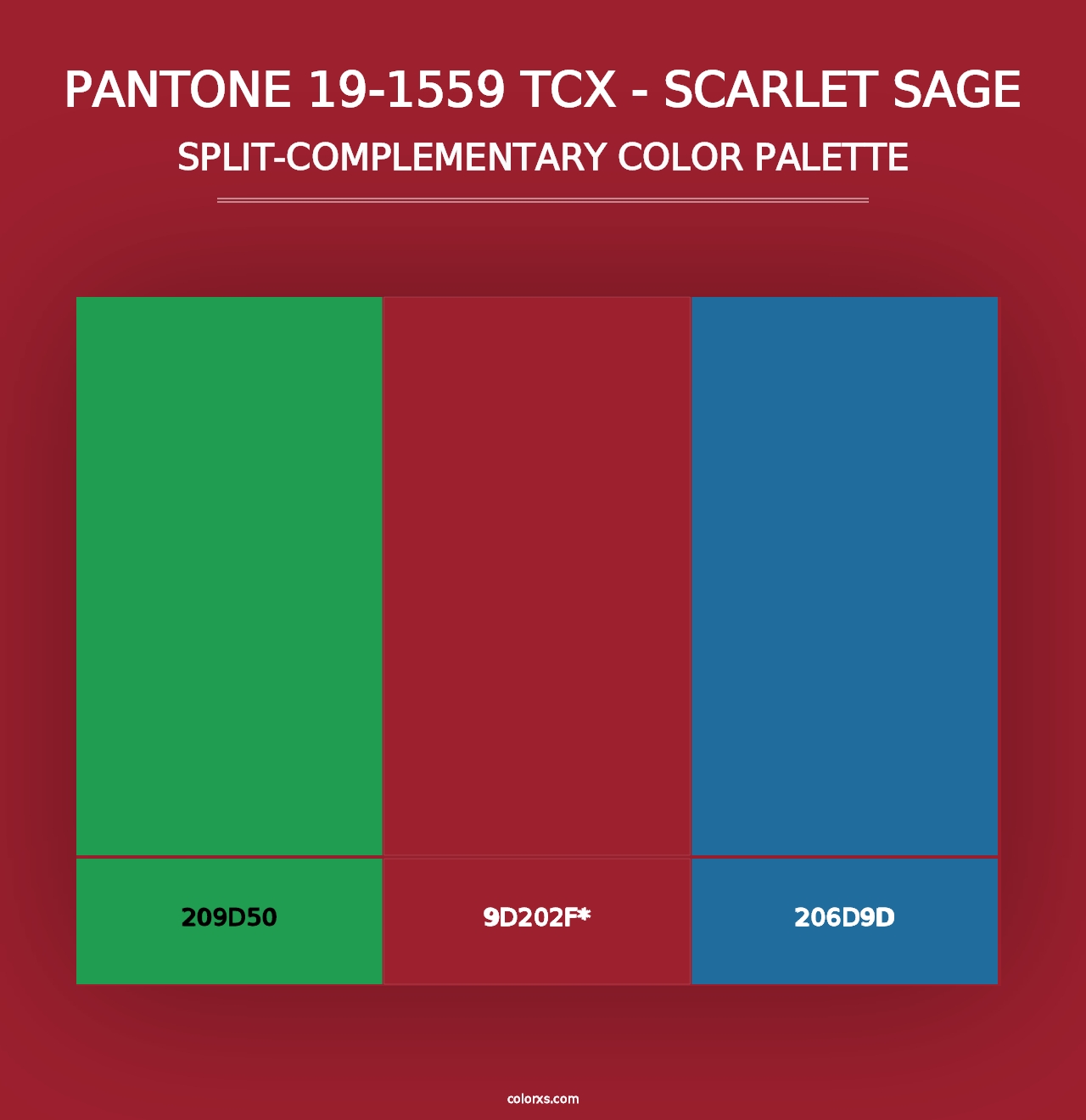 PANTONE 19-1559 TCX - Scarlet Sage - Split-Complementary Color Palette