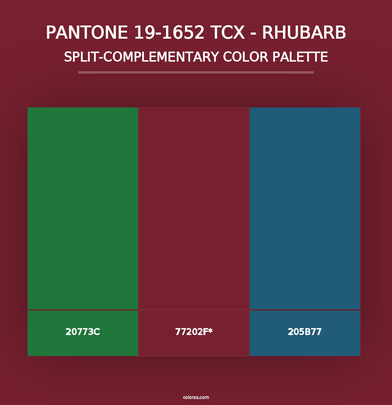 PANTONE 19-1652 TCX - Rhubarb - Split-Complementary Color Palette