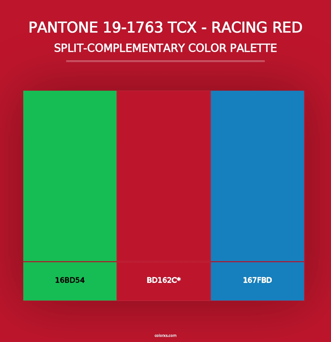 PANTONE 19-1763 TCX - Racing Red - Split-Complementary Color Palette