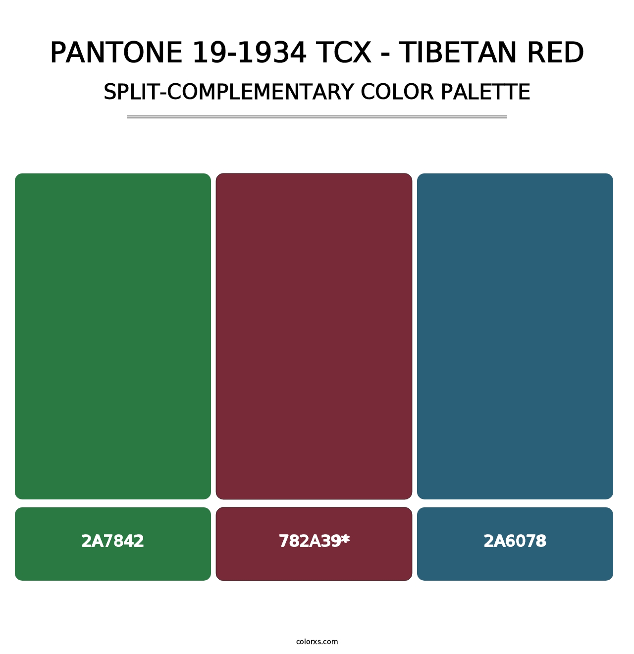 PANTONE 19-1934 TCX - Tibetan Red - Split-Complementary Color Palette