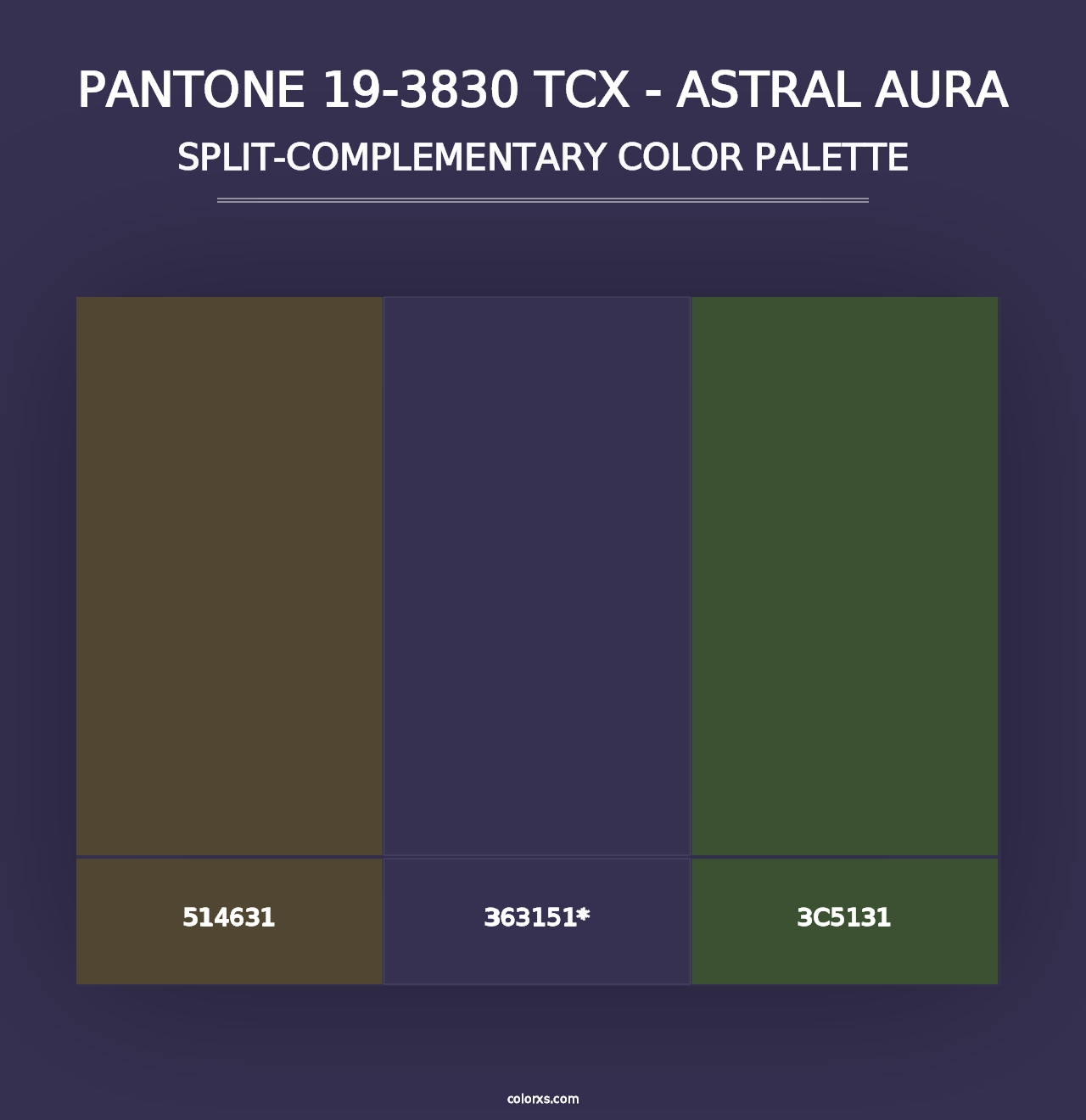 PANTONE 19-3830 TCX - Astral Aura - Split-Complementary Color Palette