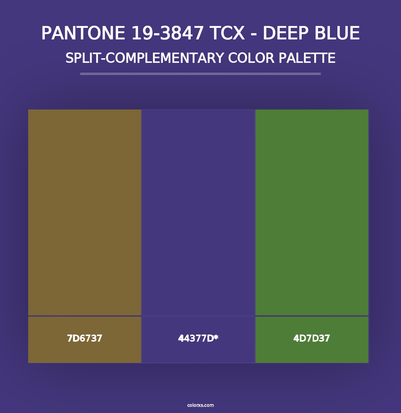 PANTONE 19-3847 TCX - Deep Blue - Split-Complementary Color Palette