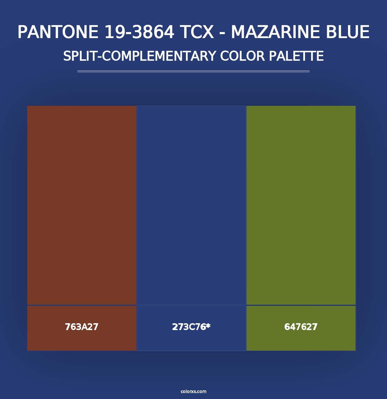 PANTONE 19-3864 TCX - Mazarine Blue - Split-Complementary Color Palette