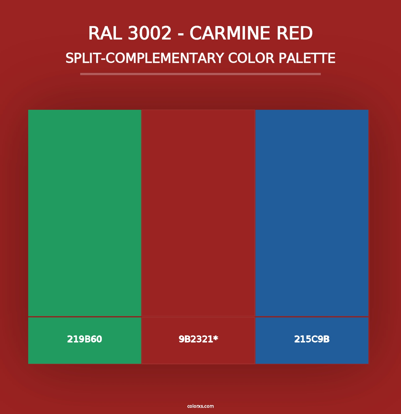 RAL 3002 - Carmine Red - Split-Complementary Color Palette