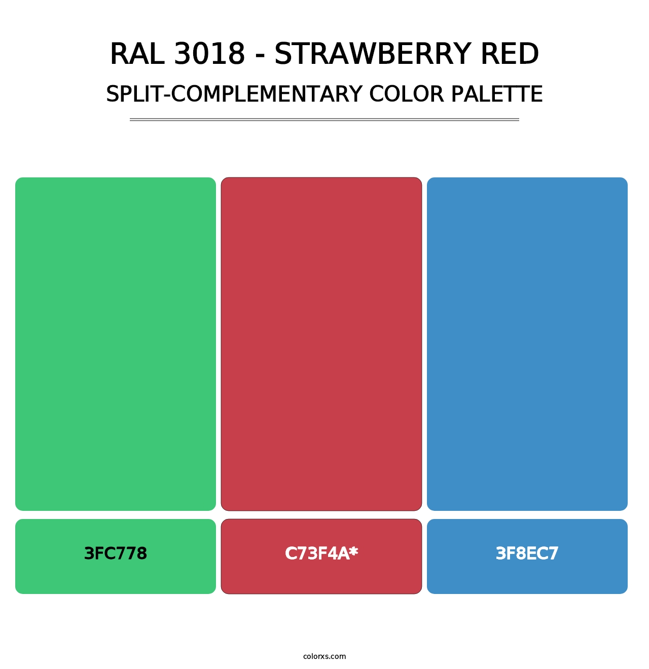 RAL 3018 - Strawberry Red - Split-Complementary Color Palette