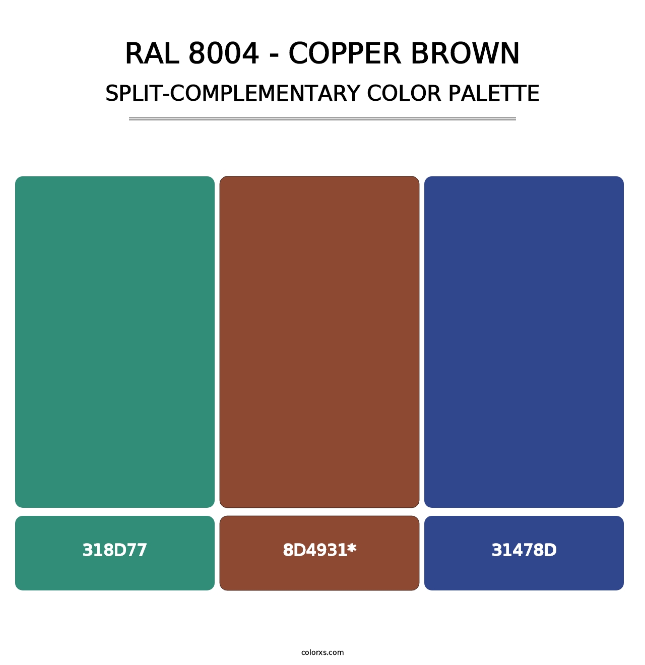 RAL 8004 - Copper Brown - Split-Complementary Color Palette