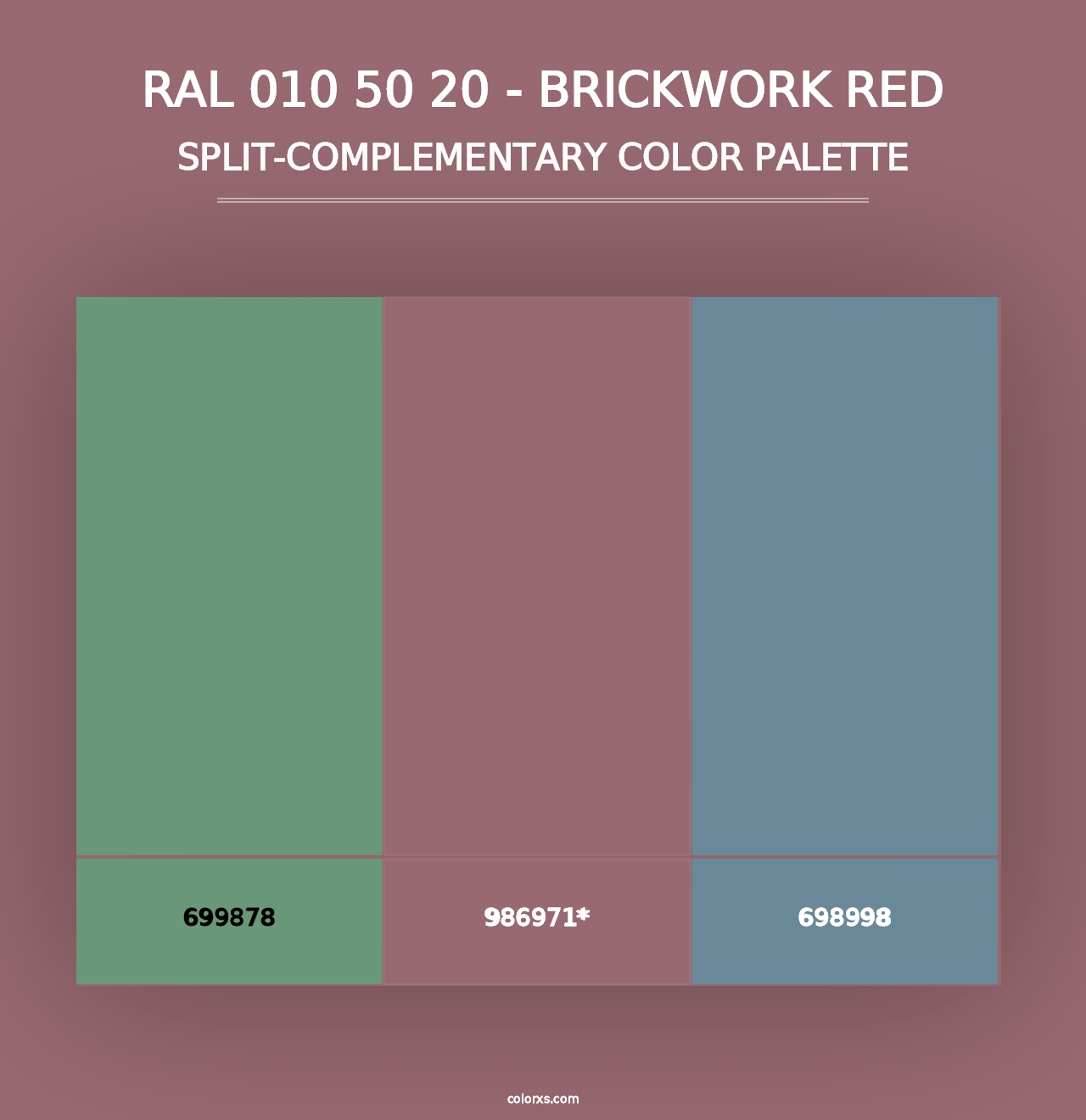 RAL 010 50 20 - Brickwork Red - Split-Complementary Color Palette