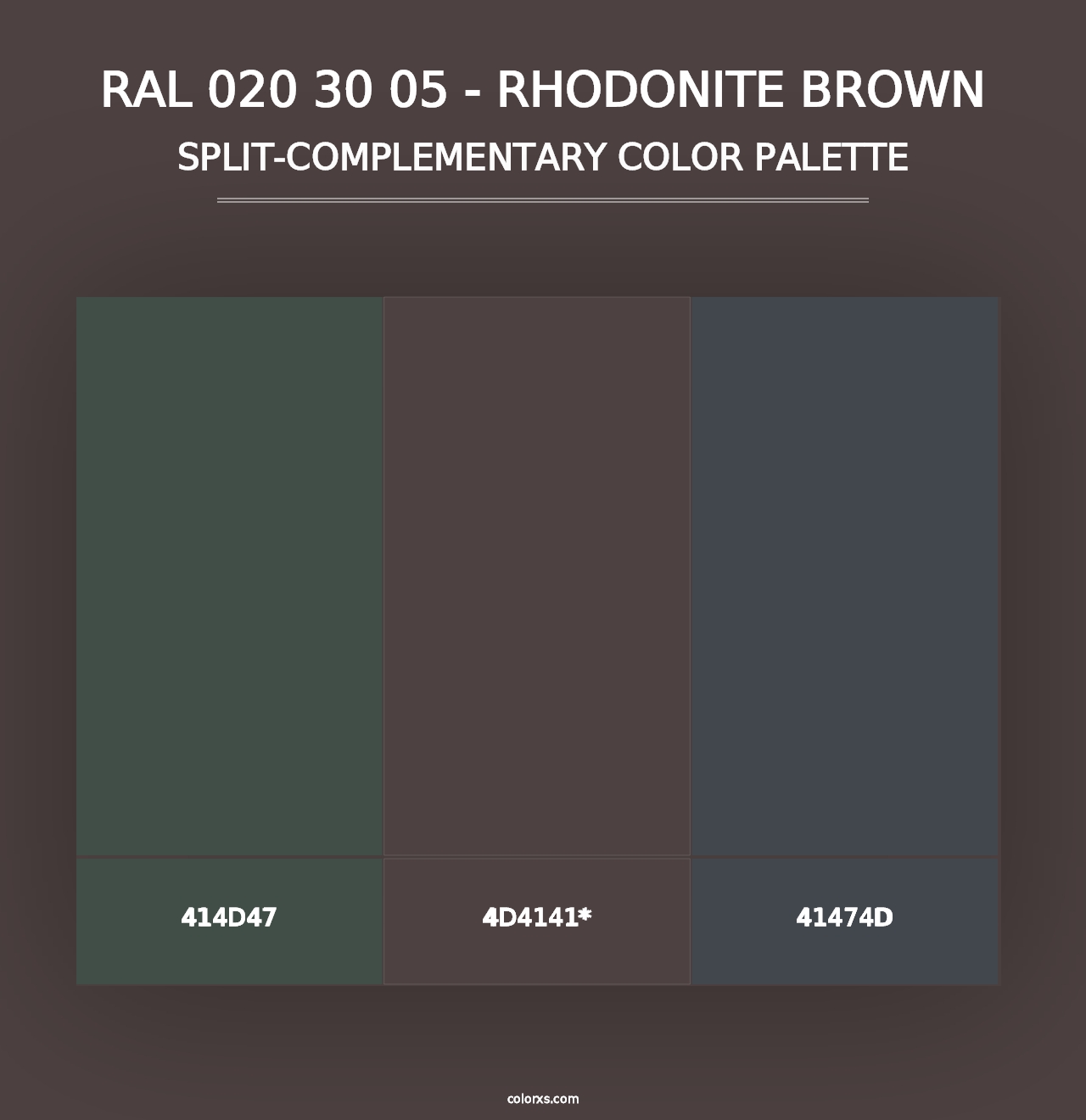 RAL 020 30 05 - Rhodonite Brown - Split-Complementary Color Palette