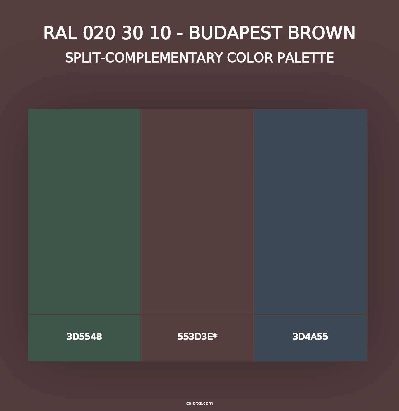 RAL 020 30 10 - Budapest Brown - Split-Complementary Color Palette